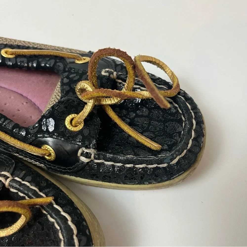 Sperry's Topsider Angelfish Boat Shoe Black Animal‎ Print 6.5M